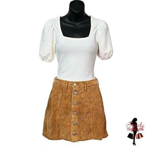 Aero Juniors XS 0 Corduroy High-Rise Flare Mini Skirt Bohemian Tan Brown Pockets